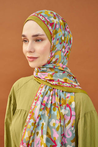 Riva Şal Tencel Botanical Floral Yağ Yeşili - Riva Şal - | Silk Home