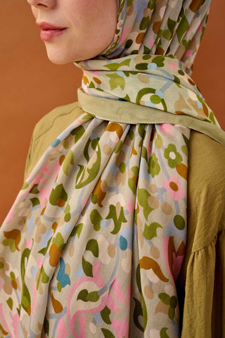 Riva Şal Tencel Botanical Floral Yağ Yeşili - Riva Şal - | Silk Home