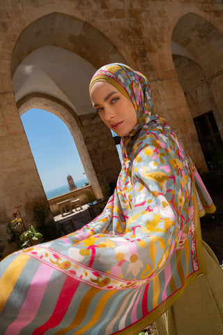 Riva Şal Tencel Botanical Floral Yağ Yeşili - Riva Şal - | Silk Home