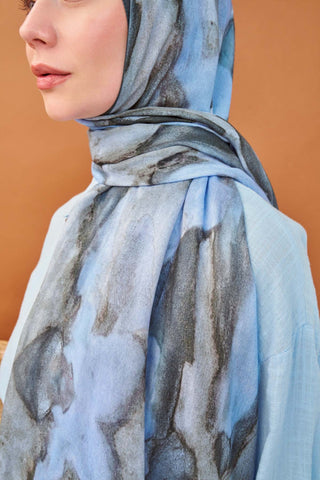 Riva Şal Tencel Cloud Mavi Gri - Riva Şal - | Silk Home