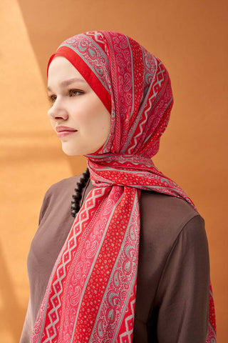 Riva Şal Tencel Ethnic Way Bayrak Kırmızısı - Riva Şal - | Silk Home