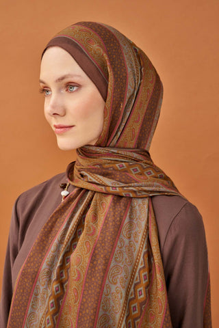 Riva Şal Tencel Ethnic Way Çikolata Kahve - Riva Şal - | Silk Home