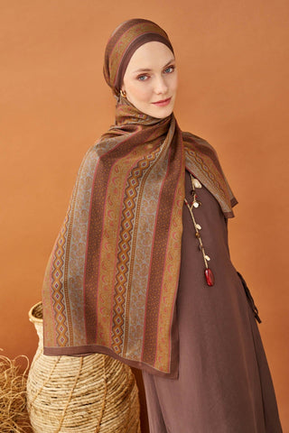 Riva Şal Tencel Ethnic Way Çikolata Kahve - Riva Şal - | Silk Home
