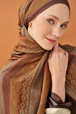 Riva Şal Tencel Ethnic Way Çikolata Kahve - Riva Şal - | Silk Home