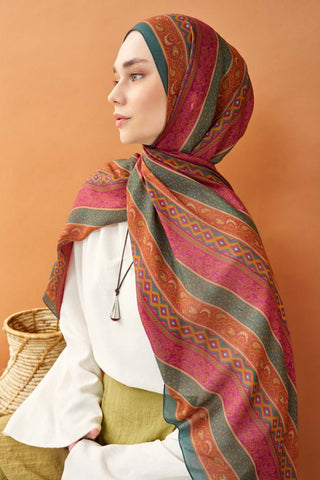 Riva Şal Tencel Ethnic Way Fuşya - Riva Şal - | Silk Home
