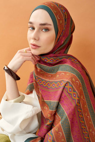 Riva Şal Tencel Ethnic Way Fuşya - Riva Şal - | Silk Home