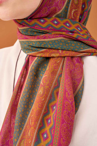 Riva Şal Tencel Ethnic Way Fuşya - Riva Şal - | Silk Home