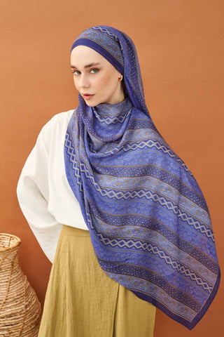 Riva Şal Tencel Ethnic Way Gece Mavisi - Riva Şal - | Silk Home
