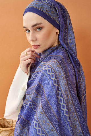 Riva Şal Tencel Ethnic Way Gece Mavisi - Riva Şal - | Silk Home