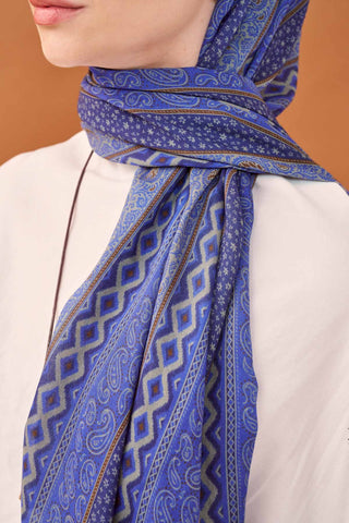 Riva Şal Tencel Ethnic Way Gece Mavisi - Riva Şal - | Silk Home