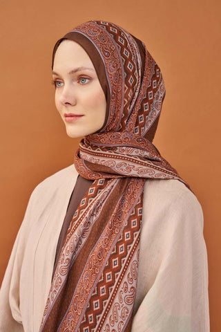 Riva Şal Tencel Ethnic Way Kahverengi - Riva Şal - | Silk Home