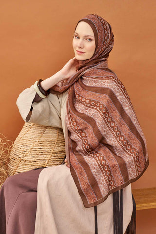 Riva Şal Tencel Ethnic Way Kahverengi - Riva Şal - | Silk Home