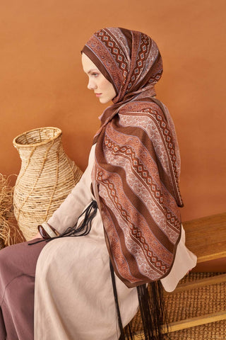 Riva Şal Tencel Ethnic Way Kahverengi - Riva Şal - | Silk Home