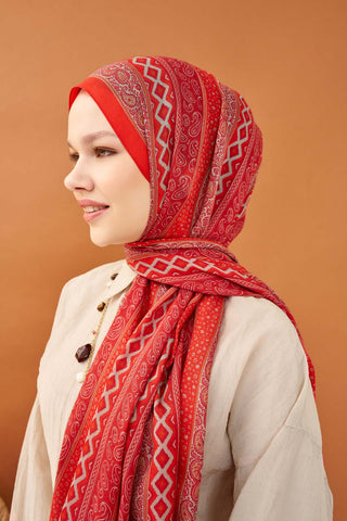 Riva Şal Tencel Ethnic Way Kırmızı - Riva Şal - | Silk Home