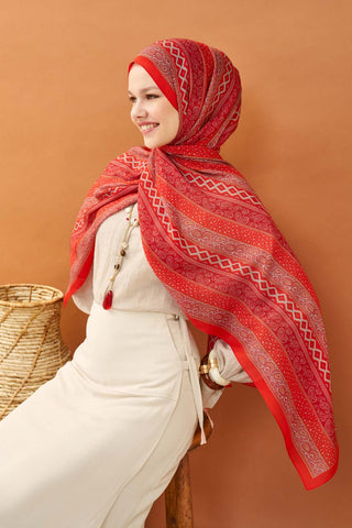 Riva Şal Tencel Ethnic Way Kırmızı - Riva Şal - | Silk Home