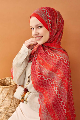 Riva Şal Tencel Ethnic Way Kırmızı - Riva Şal - | Silk Home