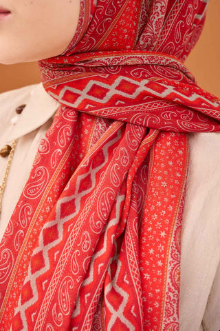 Riva Şal Tencel Ethnic Way Kırmızı - Riva Şal - | Silk Home