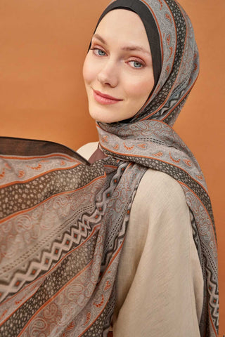 Riva Şal Tencel Ethnic Way Koyu Gri - Riva Şal - | Silk Home