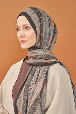 Riva Şal Tencel Ethnic Way Koyu Gri - Riva Şal - | Silk Home