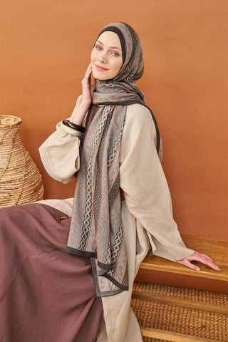 Riva Şal Tencel Ethnic Way Koyu Gri - Riva Şal - | Silk Home