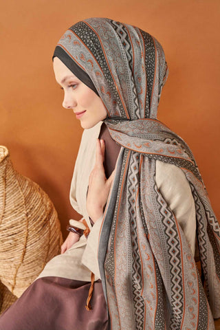 Riva Şal Tencel Ethnic Way Koyu Gri - Riva Şal - | Silk Home