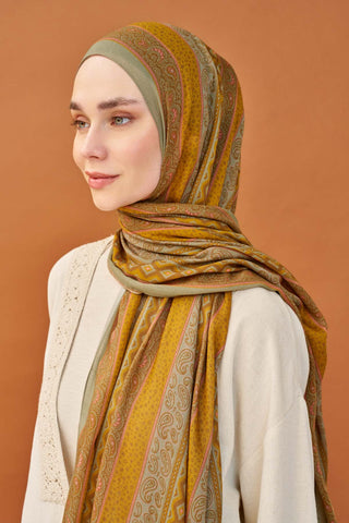 Riva Şal Tencel Ethnic Way Koyu Hardal - Riva Şal - | Silk Home