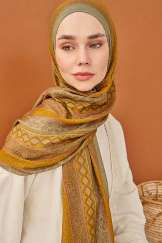Riva Şal Tencel Ethnic Way Koyu Hardal - Riva Şal - | Silk Home
