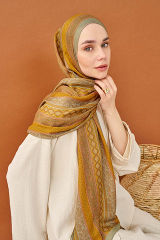Riva Şal Tencel Ethnic Way Koyu Hardal - Riva Şal - | Silk Home
