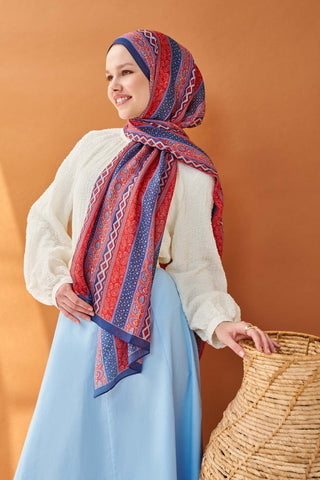 Riva Şal Tencel Ethnic Way Koyu Mavi - Riva Şal - | Silk Home