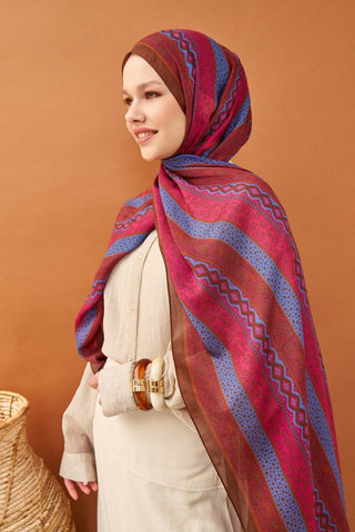 Riva Şal Tencel Ethnic Way Koyu Pembe - Riva Şal - | Silk Home