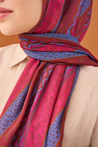Riva Şal Tencel Ethnic Way Koyu Pembe - Riva Şal - | Silk Home