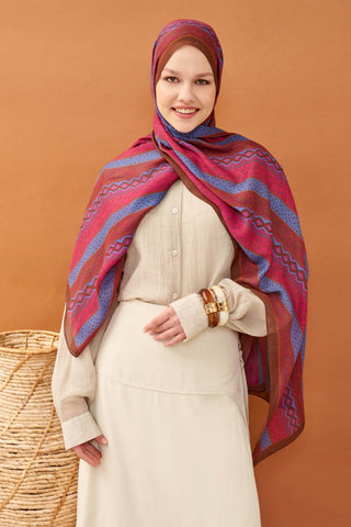 Riva Şal Tencel Ethnic Way Koyu Pembe - Riva Şal - | Silk Home