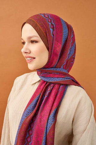 Riva Şal Tencel Ethnic Way Koyu Pembe - Riva Şal - | Silk Home