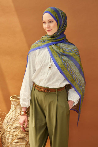 Riva Şal Tencel Ethnic Way Mavi Lila - Riva Şal - | Silk Home