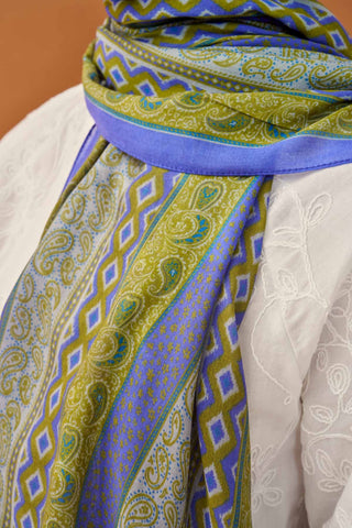 Riva Şal Tencel Ethnic Way Mavi Lila - Riva Şal - | Silk Home