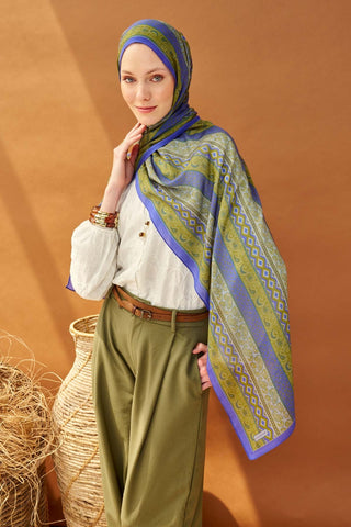 Riva Şal Tencel Ethnic Way Mavi Lila - Riva Şal - | Silk Home