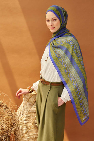 Riva Şal Tencel Ethnic Way Mavi Lila - Riva Şal - | Silk Home
