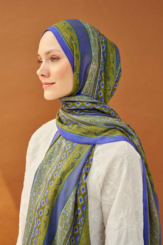 Riva Şal Tencel Ethnic Way Mavi Lila - Riva Şal - | Silk Home