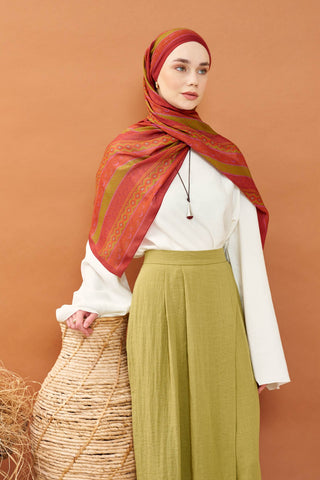 Riva Şal Tencel Ethnic Way Mercan - Riva Şal - | Silk Home