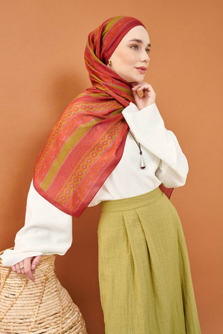 Riva Şal Tencel Ethnic Way Mercan - Riva Şal - | Silk Home