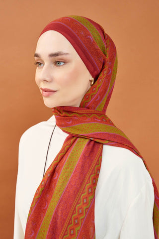 Riva Şal Tencel Ethnic Way Mercan - Riva Şal - | Silk Home