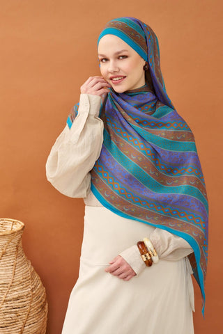 Riva Şal Tencel Ethnic Way Turkuaz - Riva Şal - | Silk Home