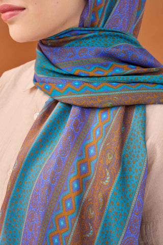 Riva Şal Tencel Ethnic Way Turkuaz - Riva Şal - | Silk Home