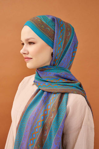 Riva Şal Tencel Ethnic Way Turkuaz - Riva Şal - | Silk Home