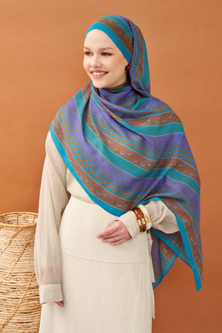 Riva Şal Tencel Ethnic Way Turkuaz - Riva Şal - | Silk Home