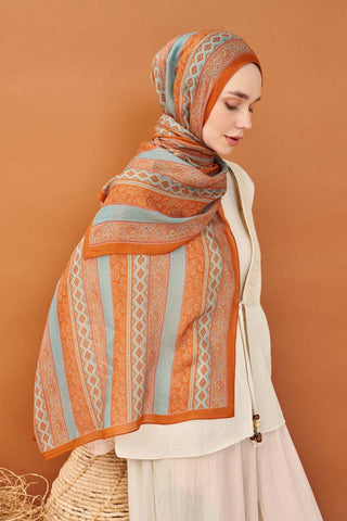 Riva Şal Tencel Ethnic Way Turuncu - Riva Şal - | Silk Home