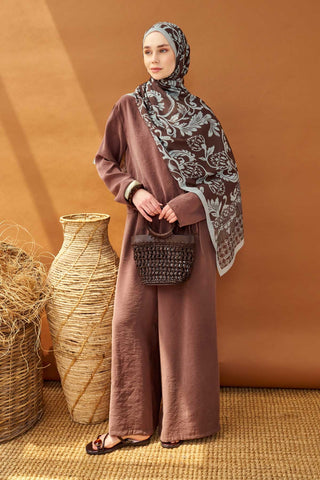 Riva Şal Tencel Floral Acı Kahve - Riva Şal - | Silk Home