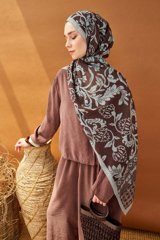 Riva Şal Tencel Floral Acı Kahve - Riva Şal - | Silk Home
