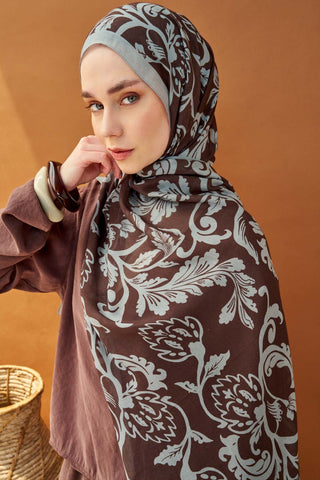 Riva Şal Tencel Floral Acı Kahve - Riva Şal - | Silk Home