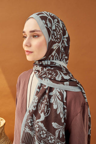 Riva Şal Tencel Floral Acı Kahve - Riva Şal - | Silk Home